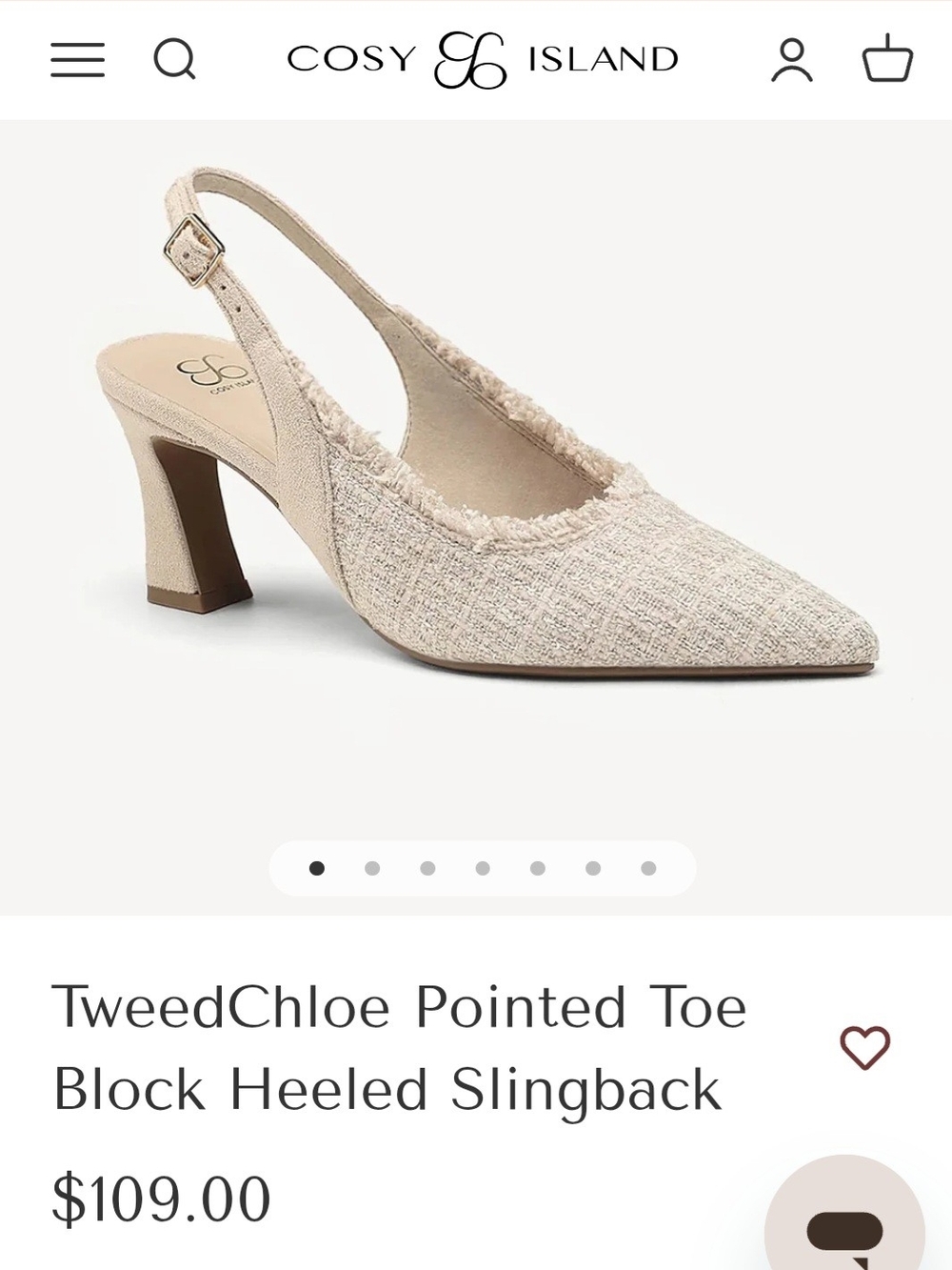 TweedChloe Pointed Toe Block Heel Slingback - Cream